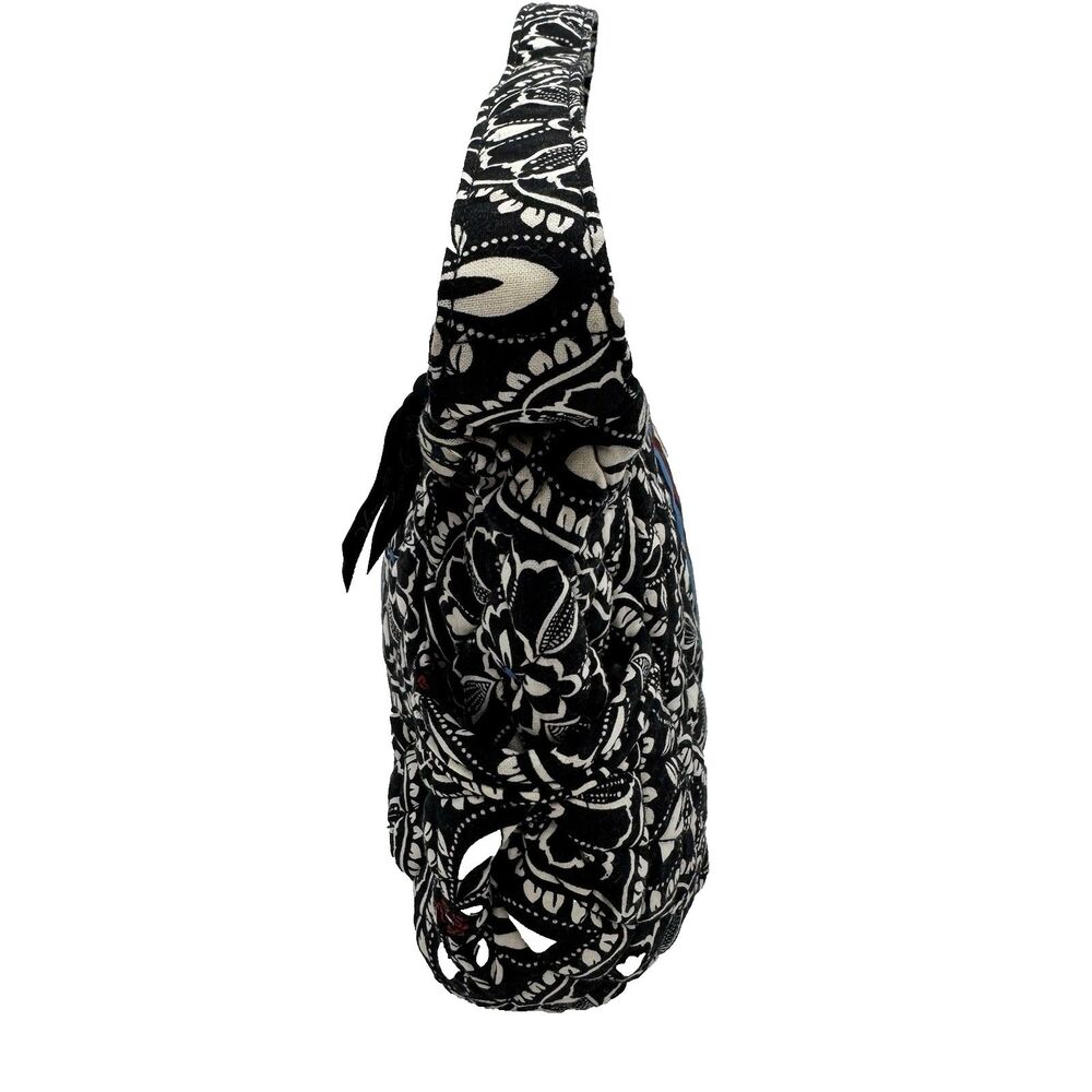 Vera Bradley Quilted Floral Shoulder Bag Black White Multicolor Boho Purse - Picture 5 of 7